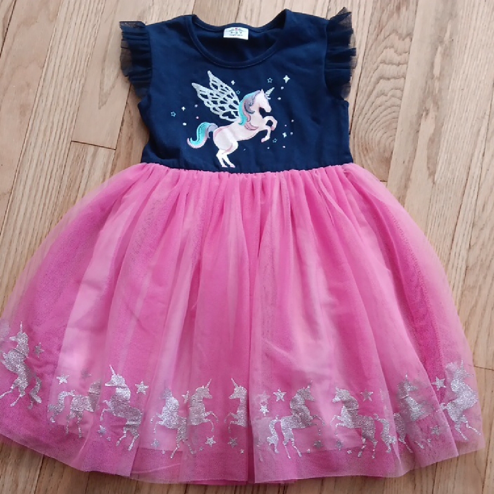 Carter's Unicorn Dress - Navy and Pink Sz 2t 3t